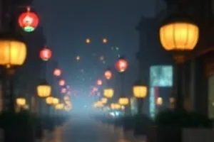 《深巷有光》巷口路灯照亮积水路面的剧照